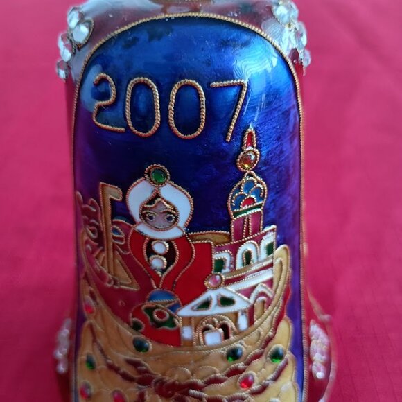 2007 Dillard's Cloisonne Santa Bell Christmas Ornament - Picture 6 of 7